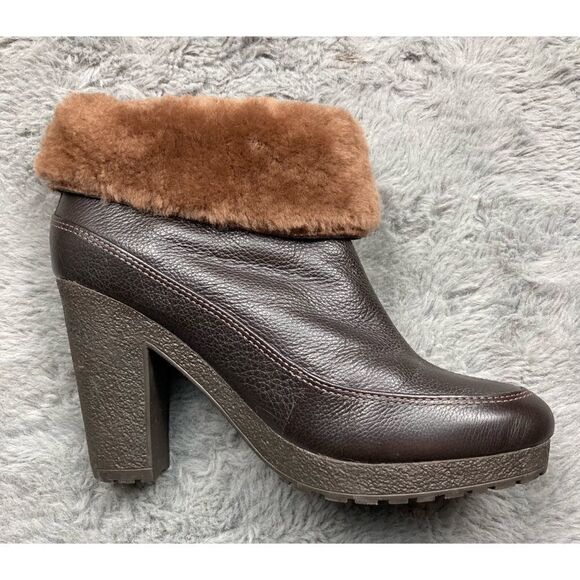 Hunter RYANN brown shearling heeled ankle booties - Picture 7 of 10